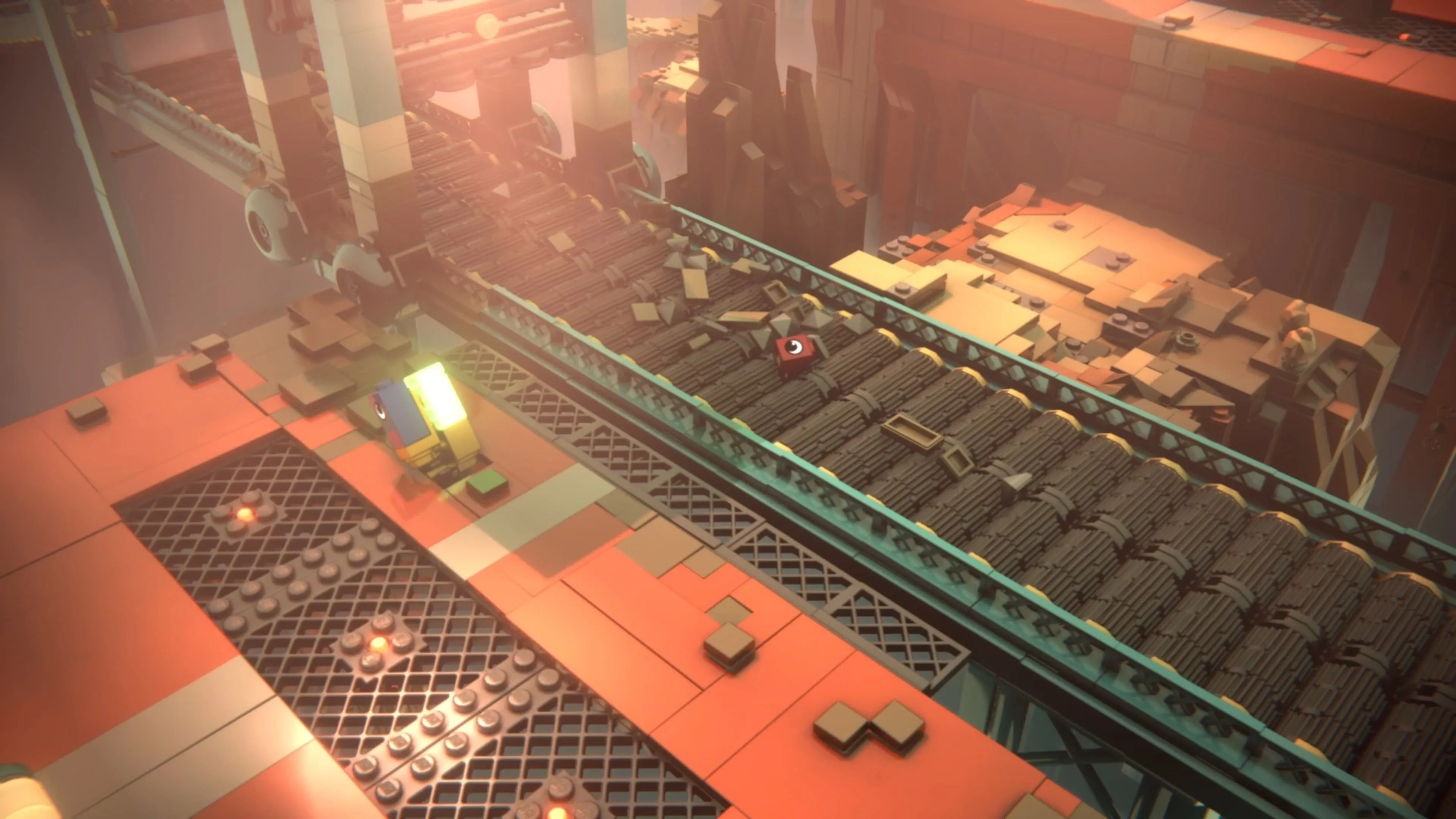 Blue dừng máy ép để thu thập đủ gạch xám xây cầu thang trong LEGO Voyagers