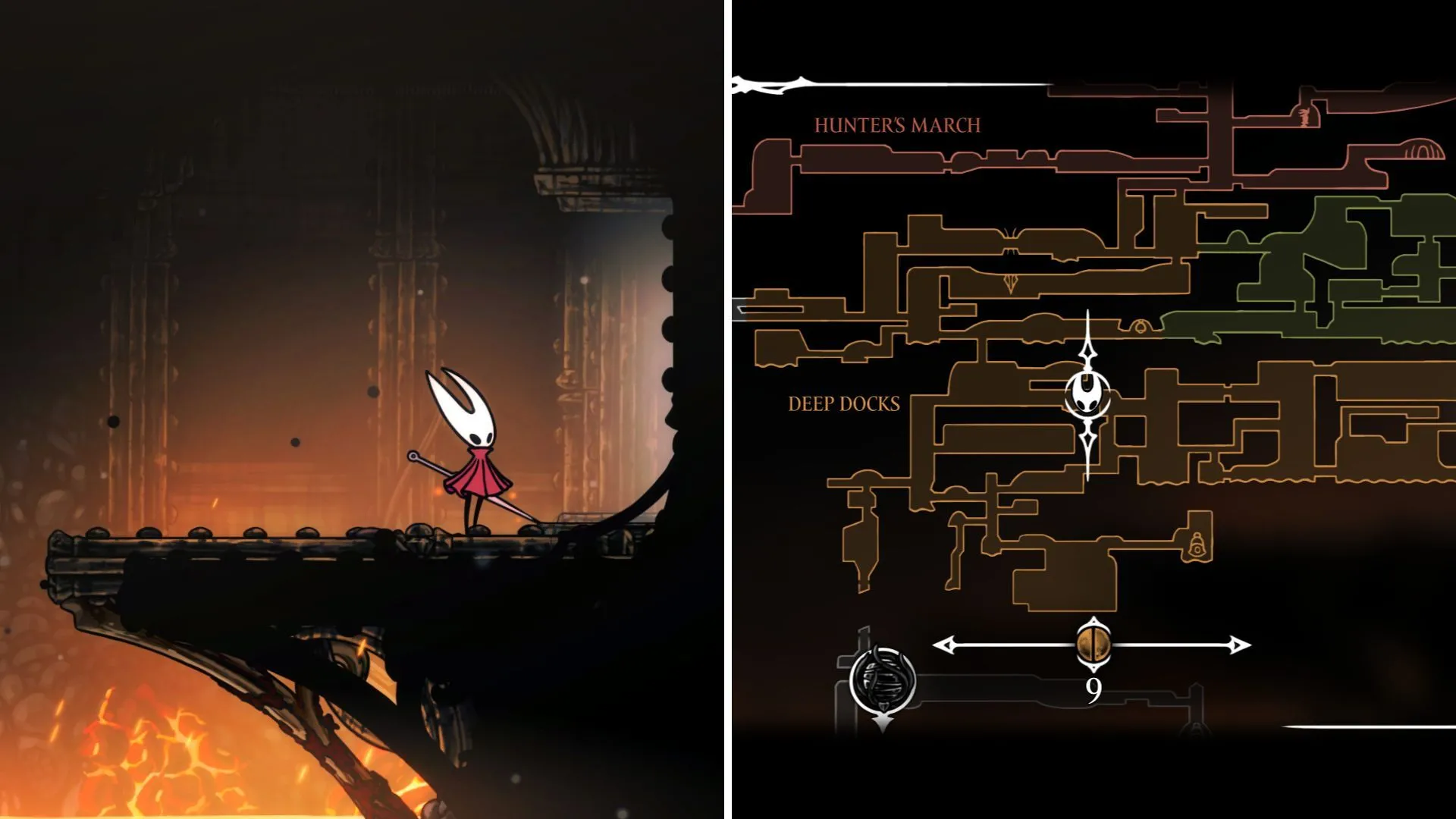 Cánh cửa khóa dẫn vào khu vực Deep Docks hiểm trở trong Hollow Knight Silksong