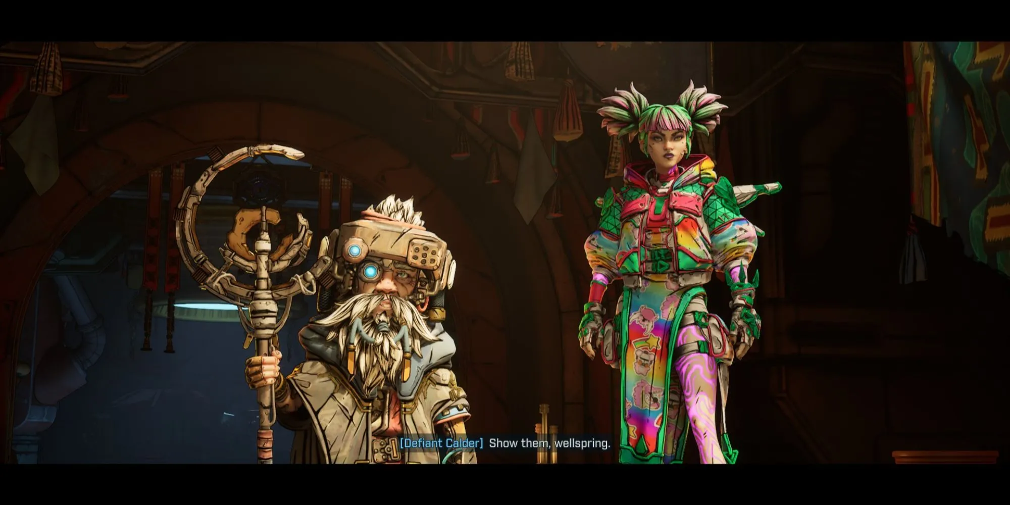 Cảnh một Vault Hunter đang đối thoại với NPC, làm nổi bật sự tham gia sâu sắc của nhân vật chính vào cốt truyện Borderlands 4.