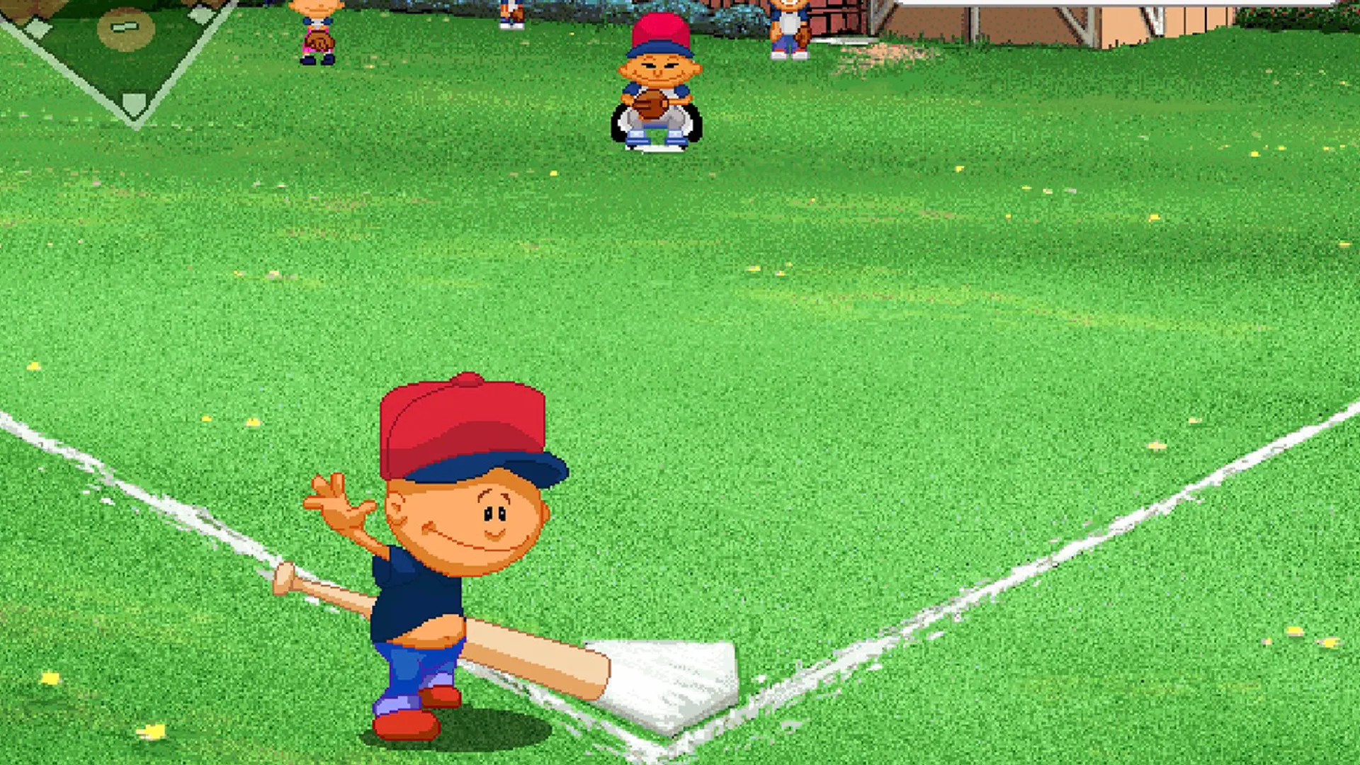 Cậu bé Pablo Sanchez chuẩn bị đánh bóng trong game Backyard Baseball '01