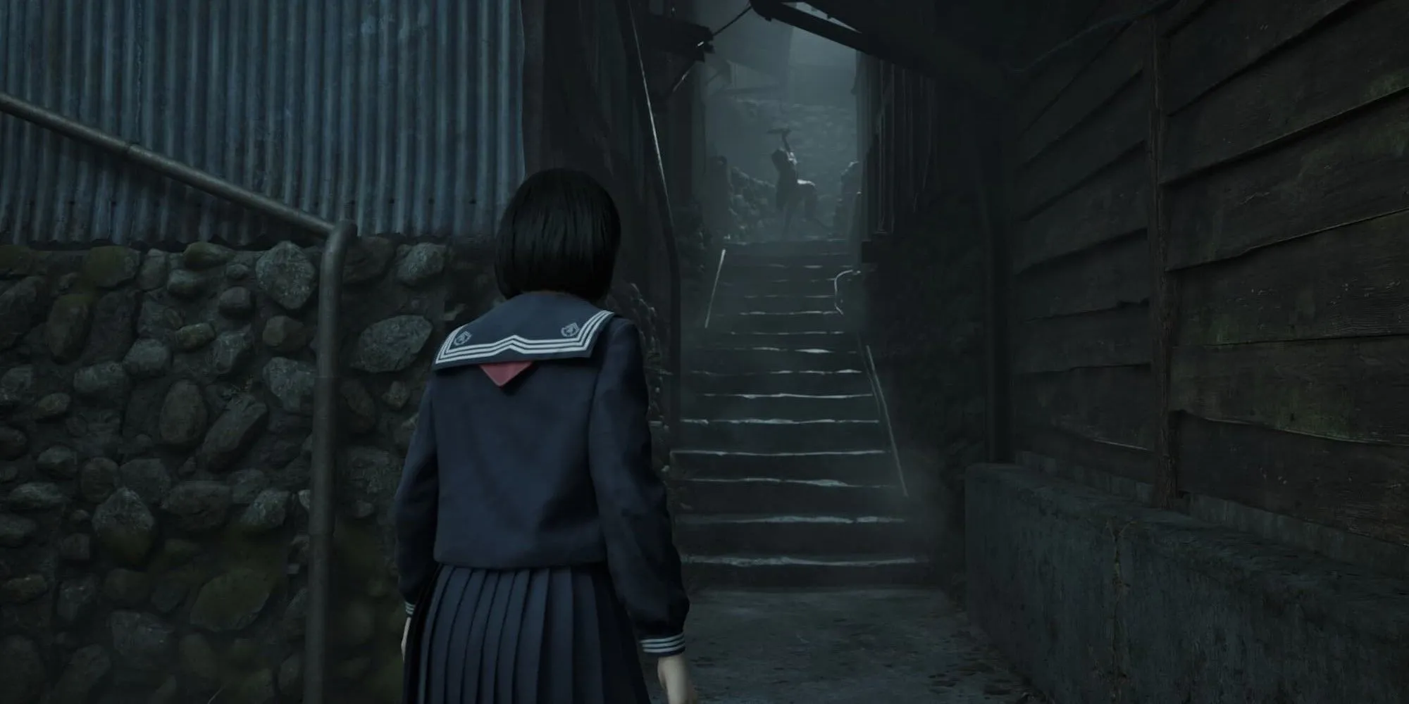 Cô gái đang tiếp cận một con quái vật trong Silent Hill f