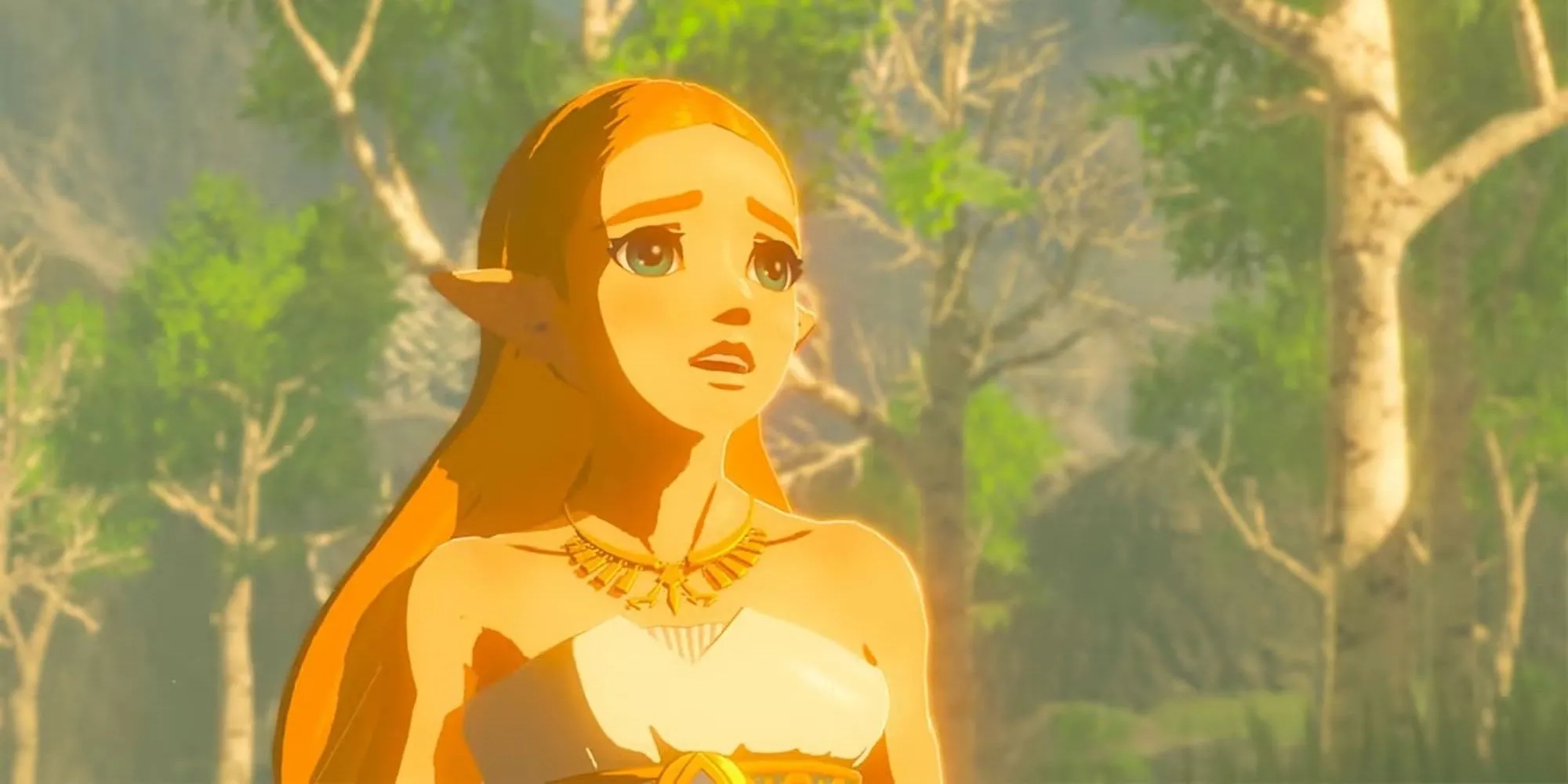 Công chúa Zelda với trang phục nhà thám hiểm trong khung cảnh rộng lớn của Breath of the Wild