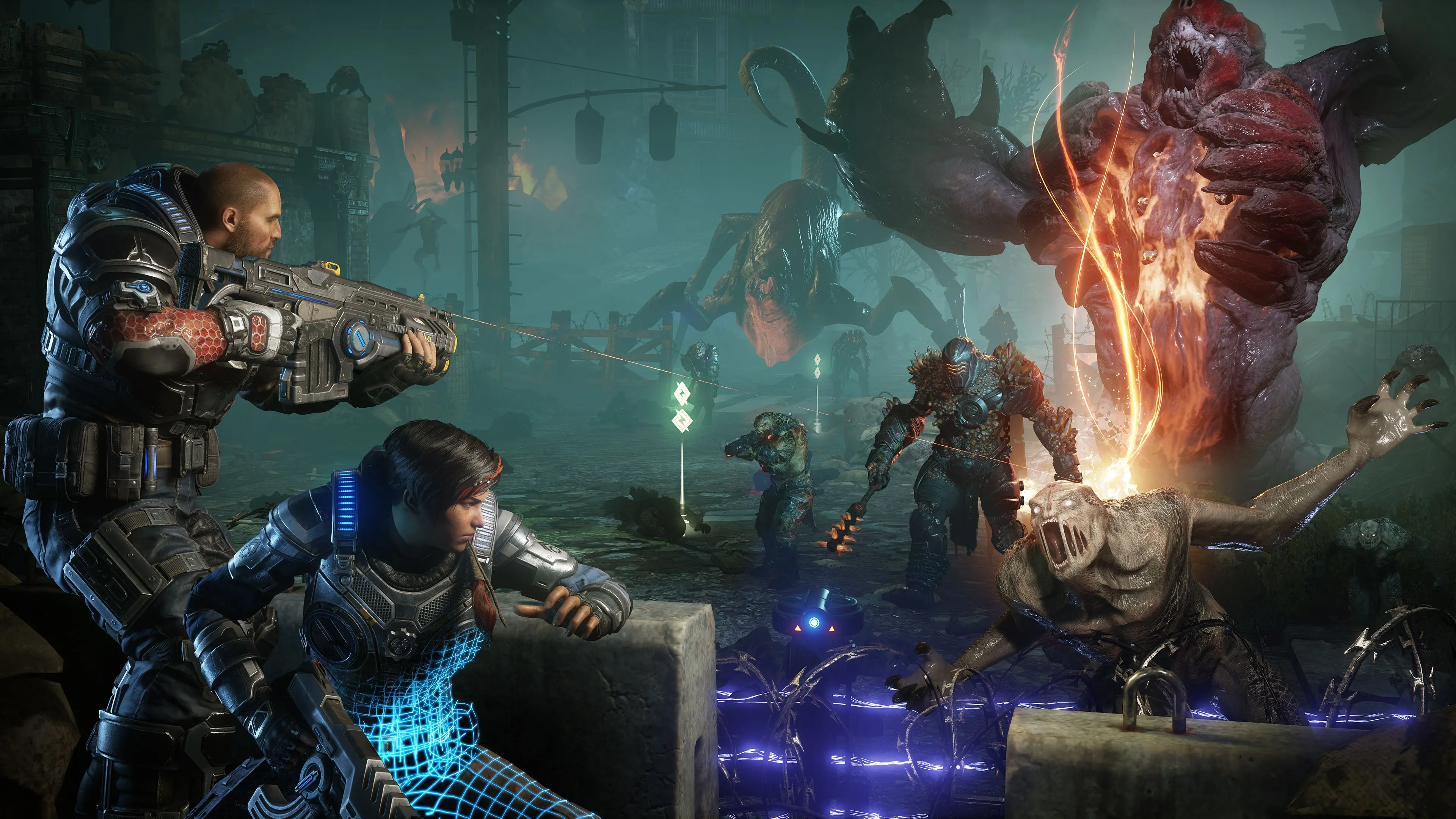 Kait Diaz, nhân vật chính của Gears 5, đối mặt với bầy Swarm trong một trận chiến khốc liệt
