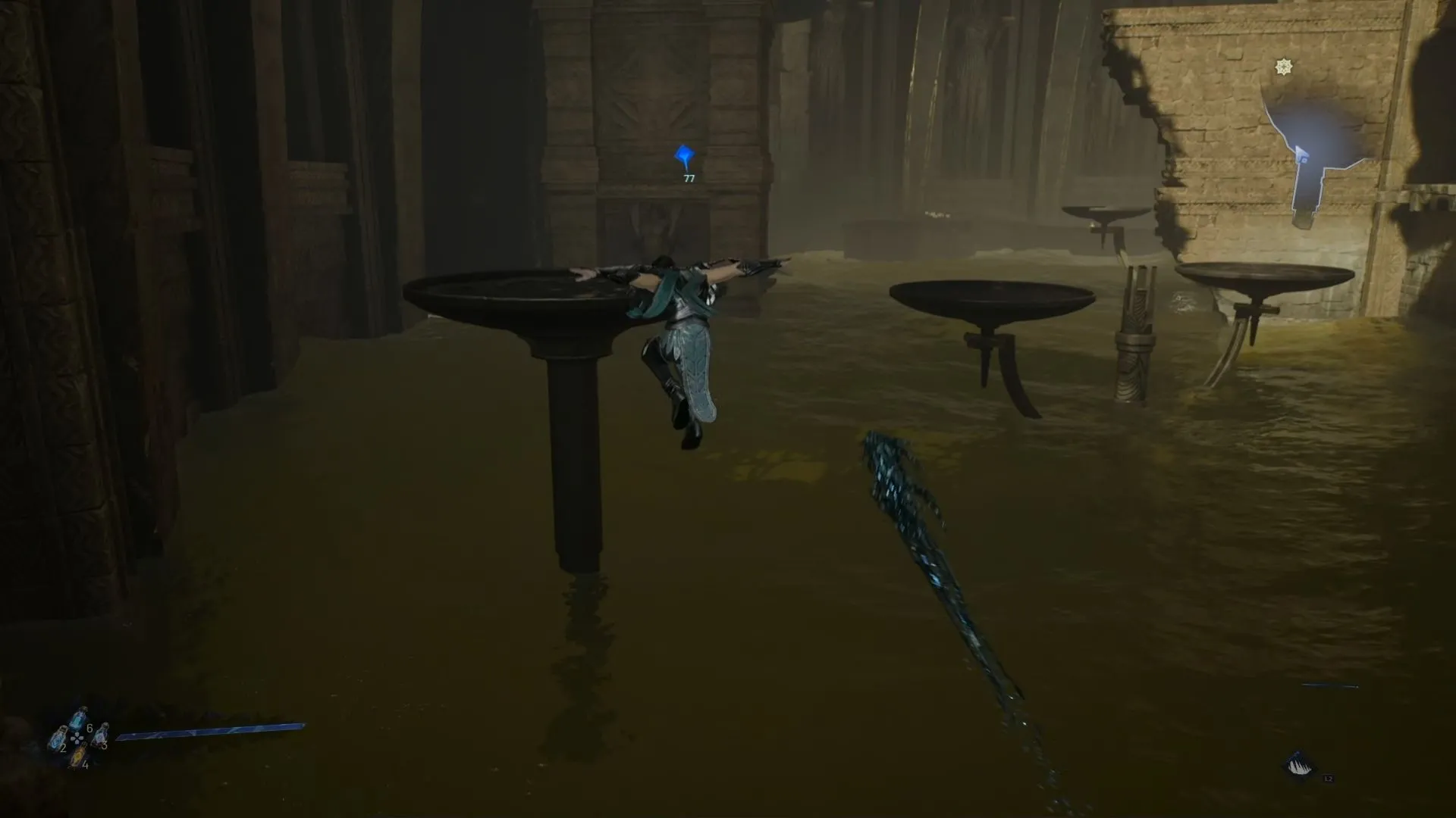 Kazer thực hiện các pha nhảy nhót trên địa hình phức tạp, minh họa cho yếu tố platforming trong Lost Soul Aside.