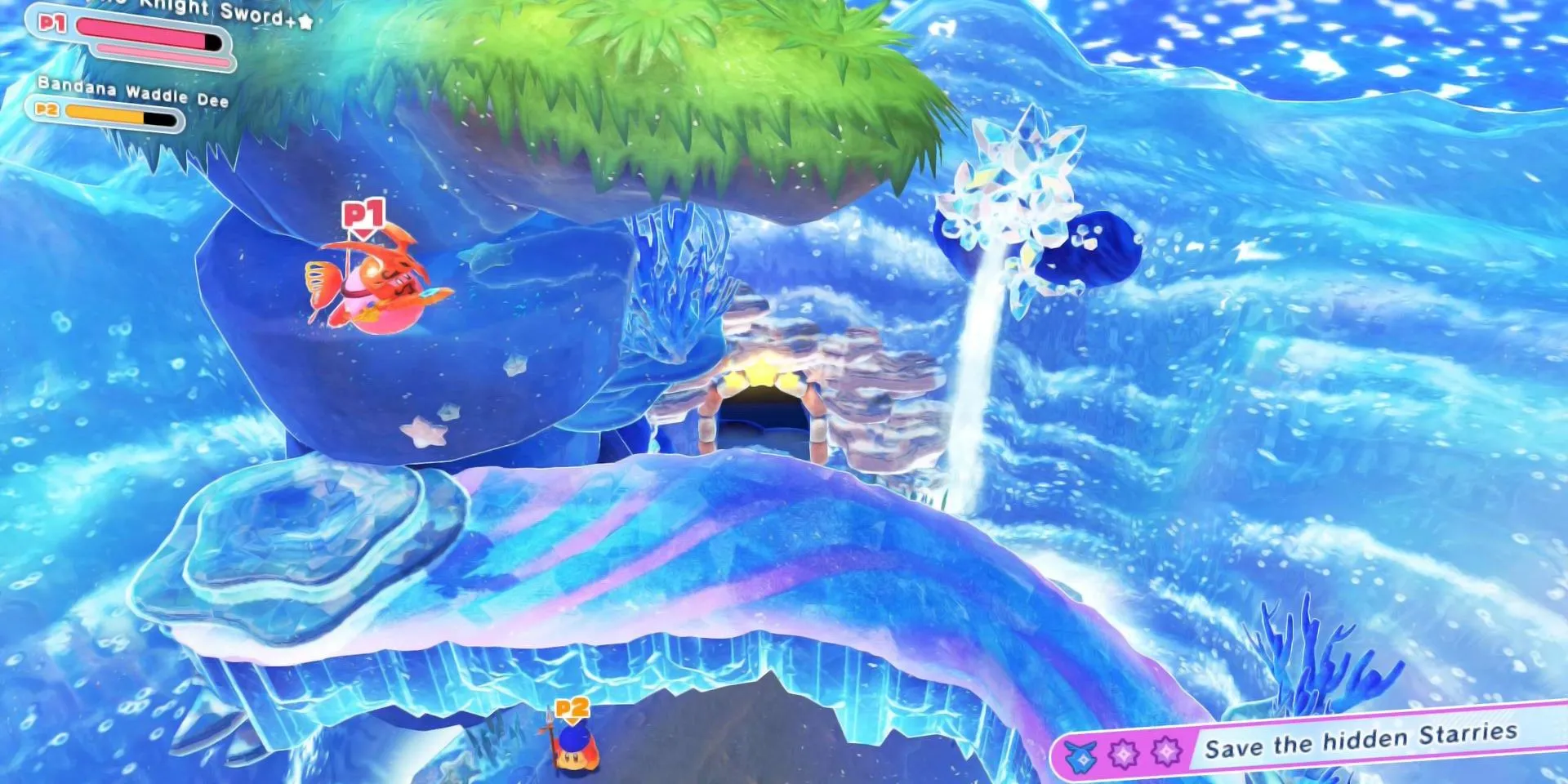 Kirby lướt ván trong màn chơi Biển cải tiến của Star-Crossed World