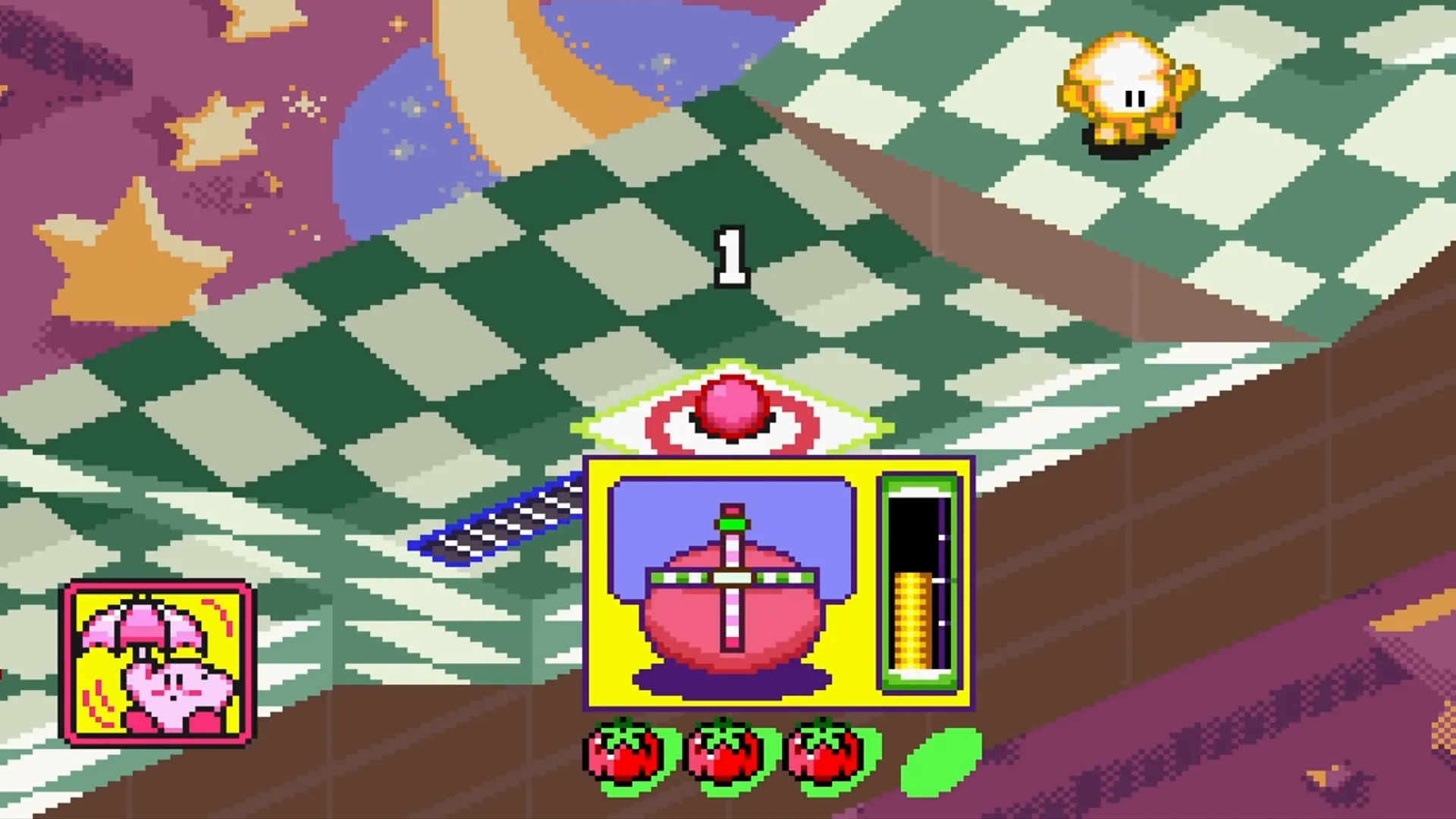 Kirby trong màn chơi đầy màu sắc của Kirby's Dream Course SNES