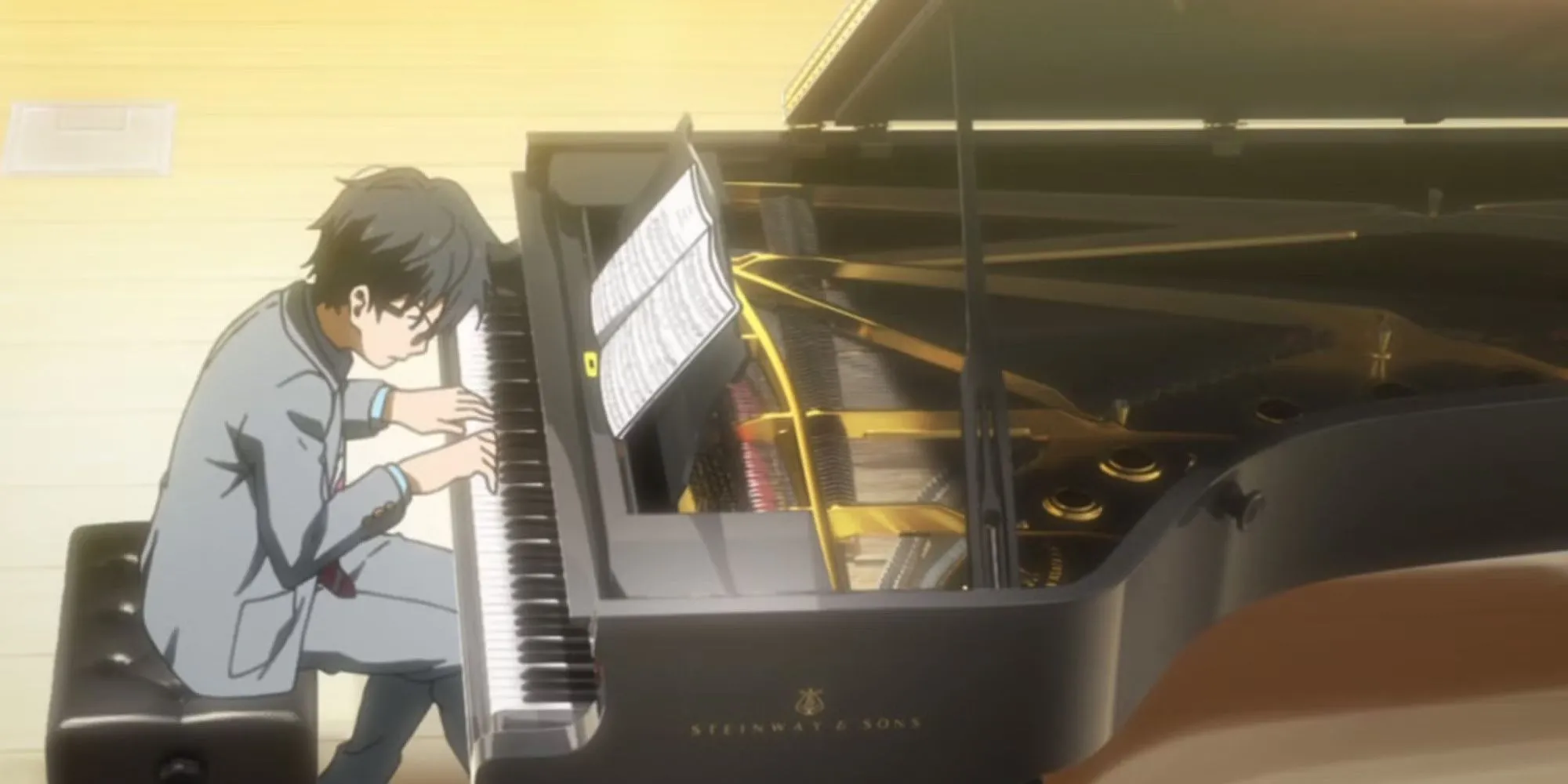 Kousei Arima biểu diễn piano trong Your Lie in April, khắc họa nỗi sợ hãi và niềm đam mê âm nhạc
