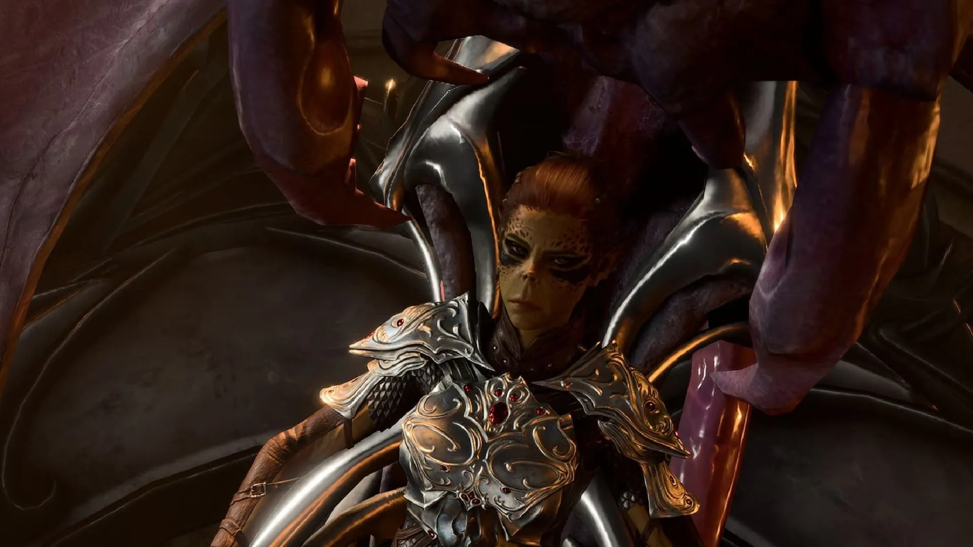 Lae'zel mắc kẹt trong thiết bị Zaith'isk của Githyanki trong Baldur's Gate 3