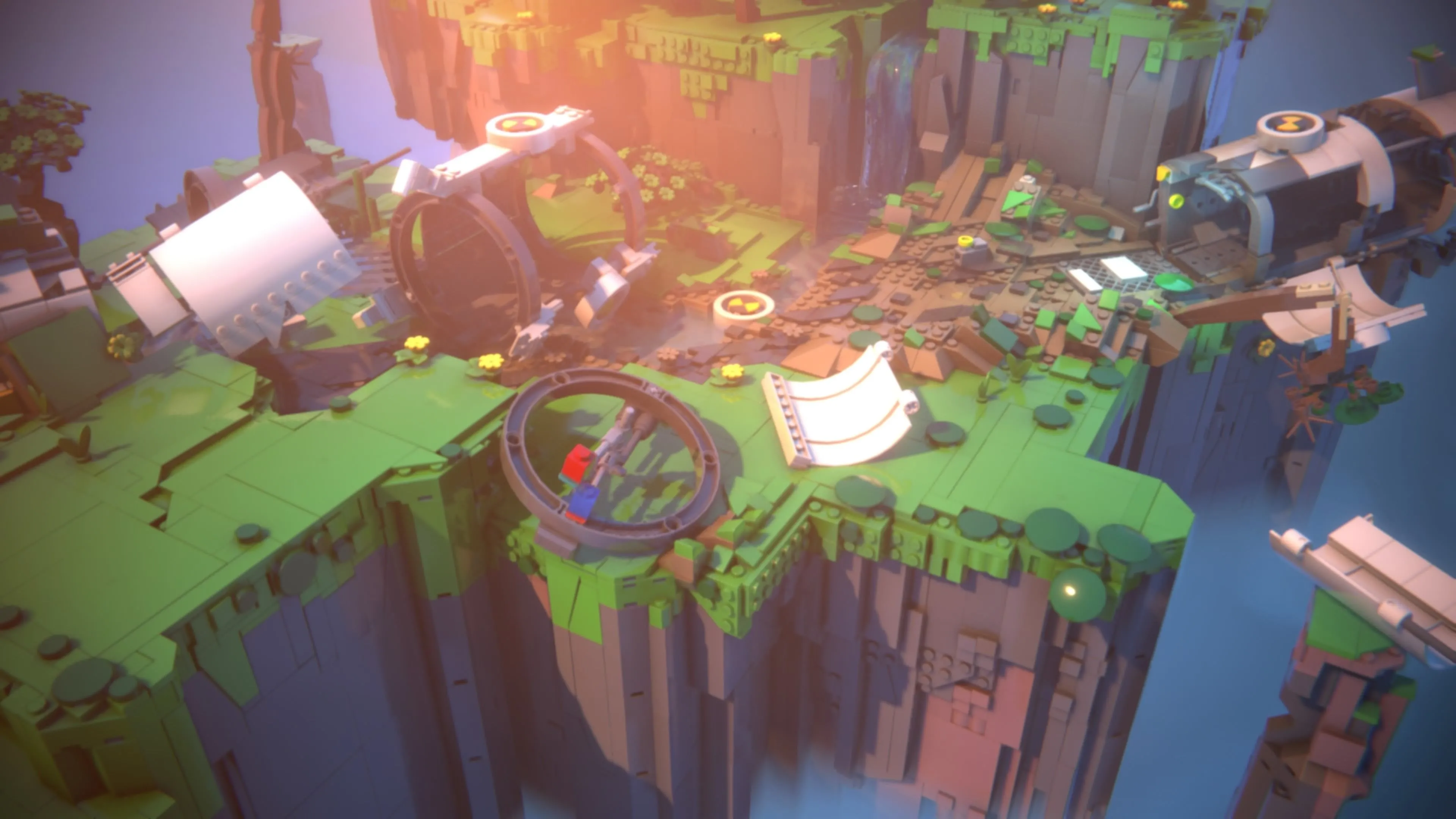 LEGO Voyagers: Một nhân vật đang bay vút qua không trung sau khi được phóng từ thiết bị xoay màu xám