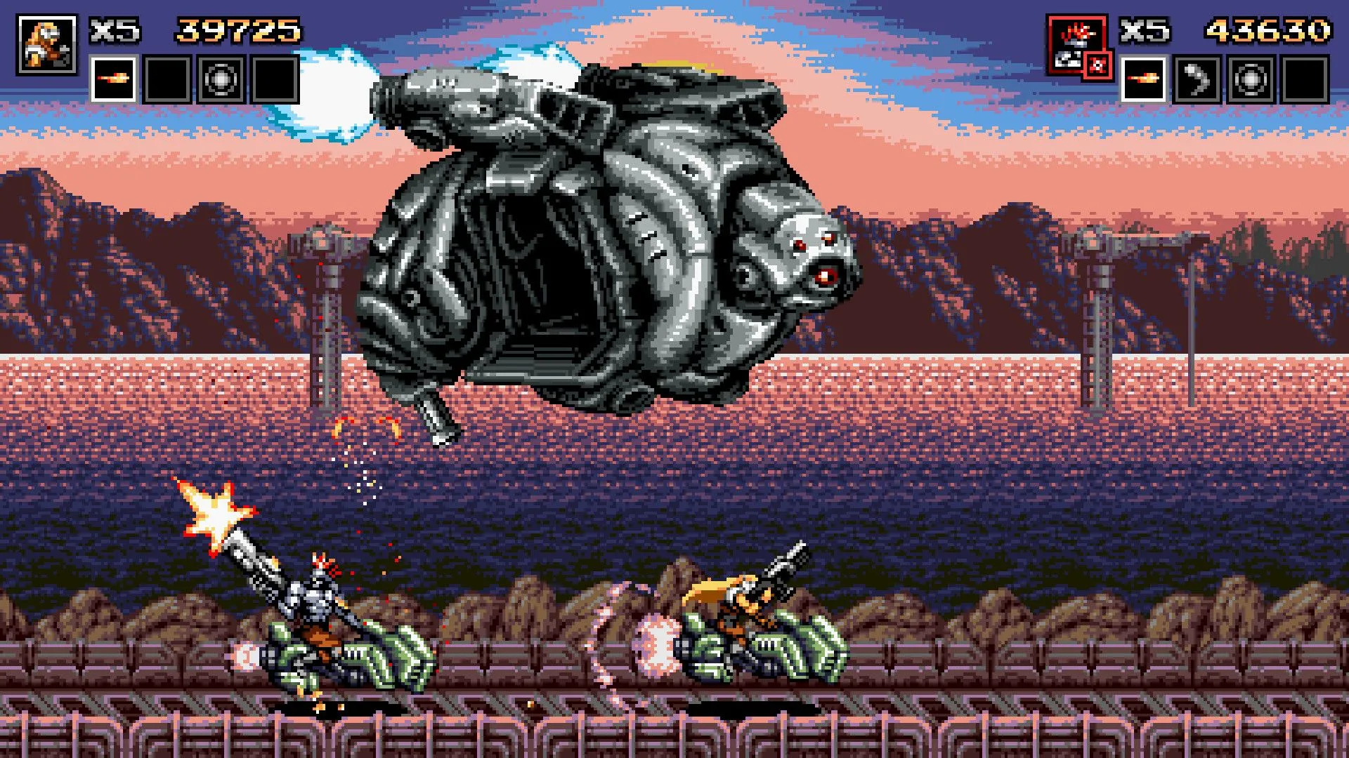 Màn hành động gay cấn trong Blazing Chrome với đồ họa pixel art