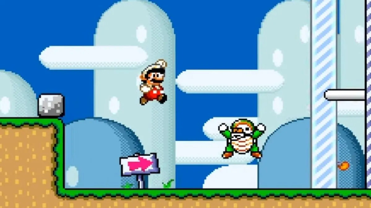Mario đá trái bóng trong Super Mario World, một ví dụ về gameplay đa dạng