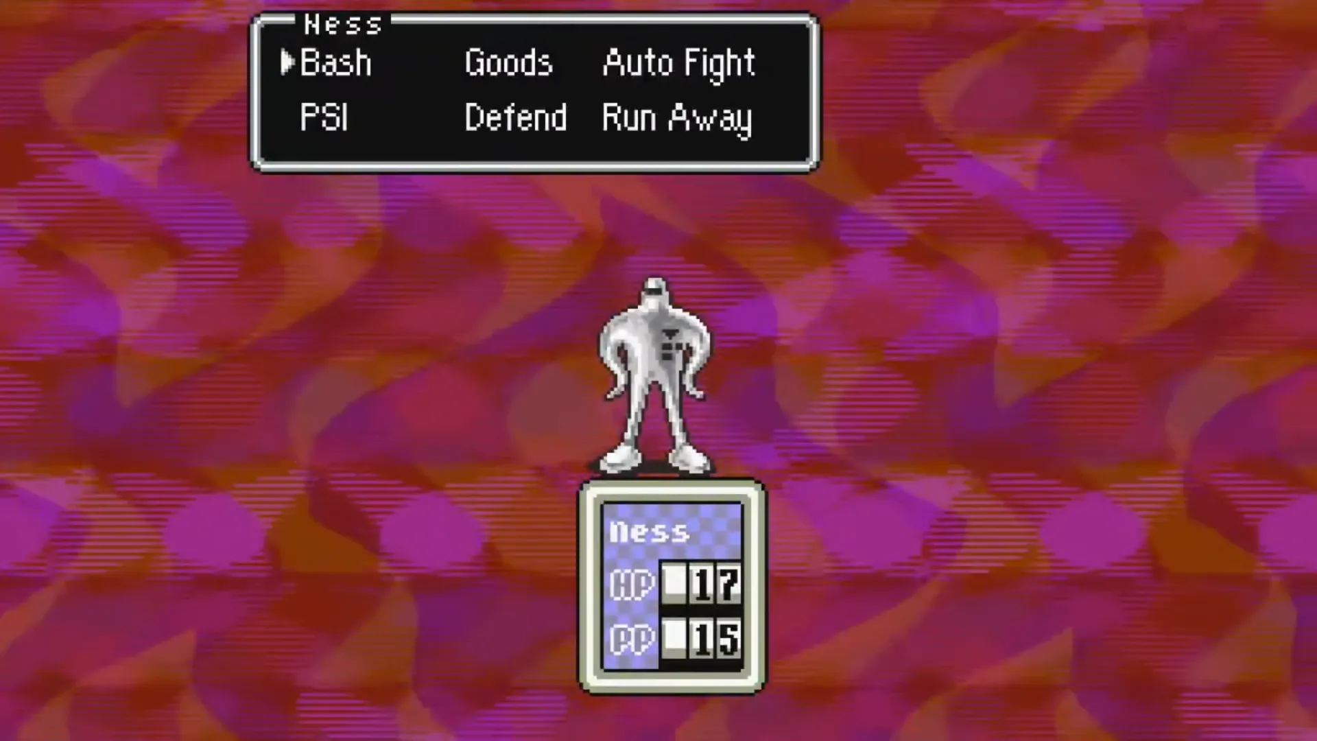 Ness đối mặt với Starman Junior trong Earthbound, game RPG kinh điển SNES