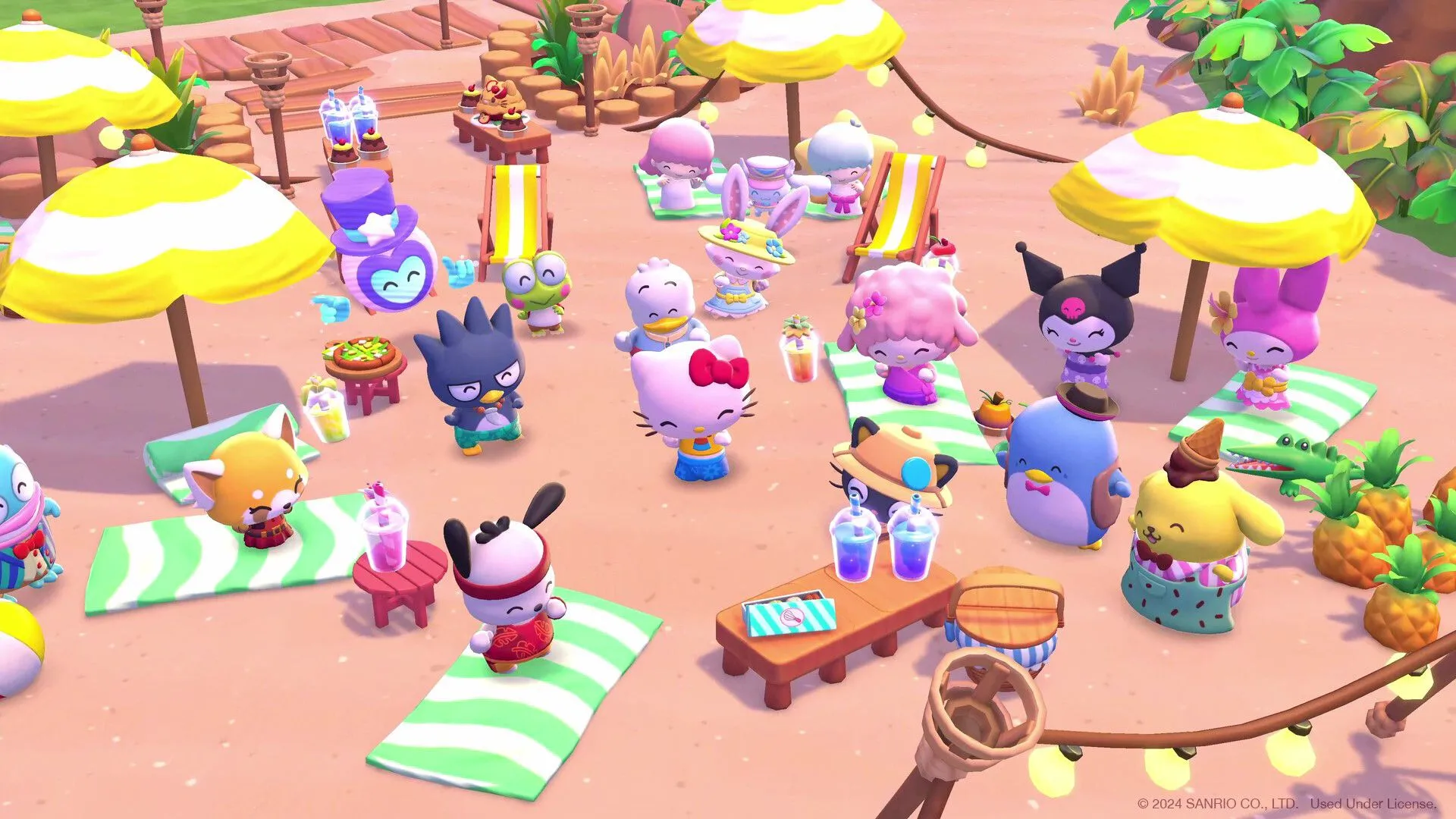 Nhân vật Hello Kitty Island Adventure đang khám phá hòn đảo đầy màu sắc