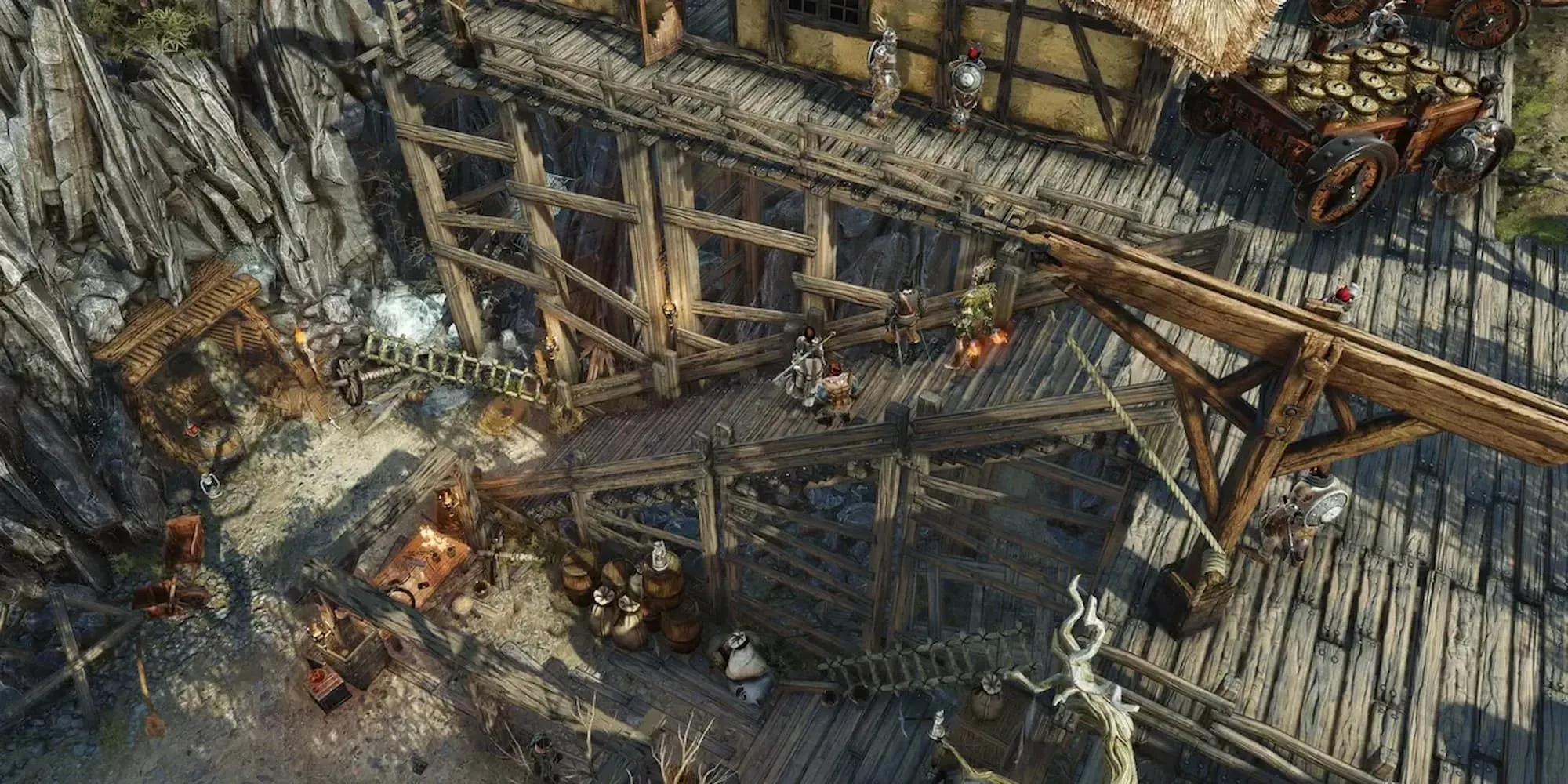 Pháo đài gỗ cổ kính trong Divinity Original Sin 2, thể hiện thế giới huyền ảo của game.