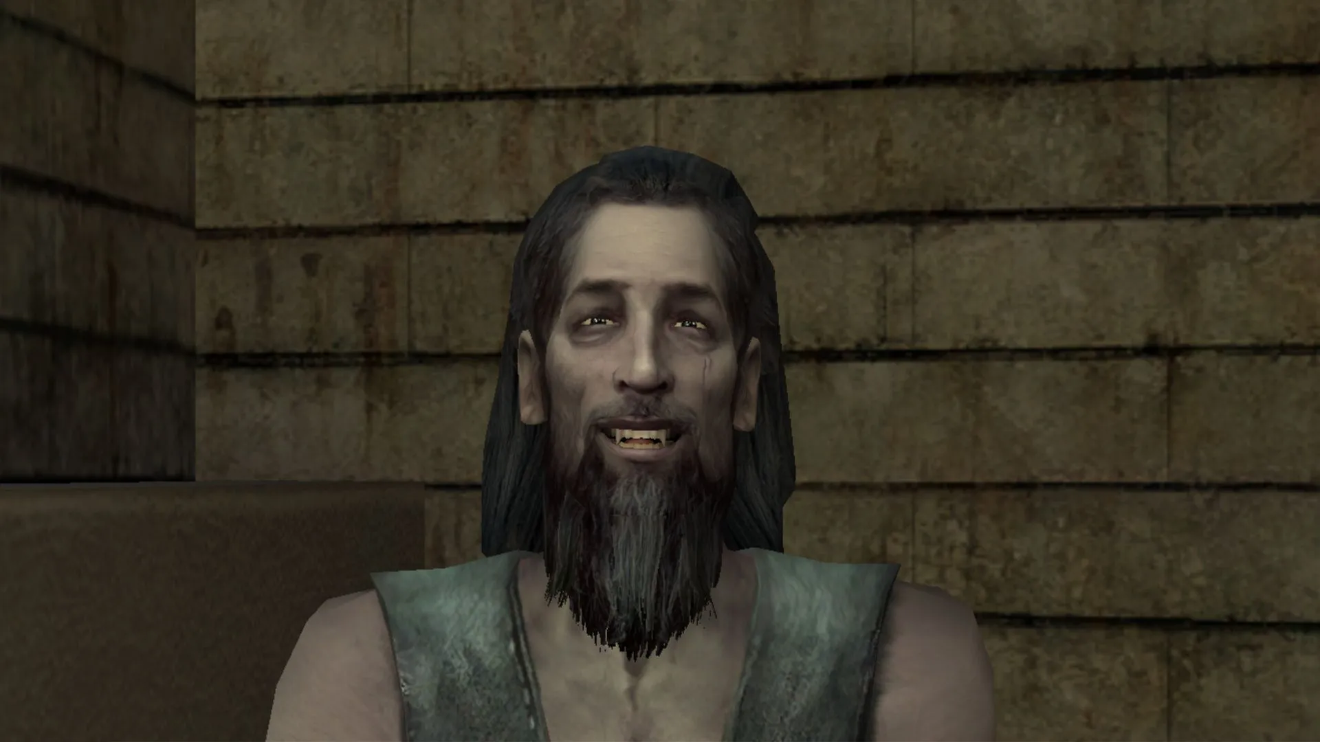 Smiling Jack với nụ cười nhếch mép đặc trưng và trang phục bụi bặm của một Vampire Brujah trong Vampire: The Masquerade - Bloodlines