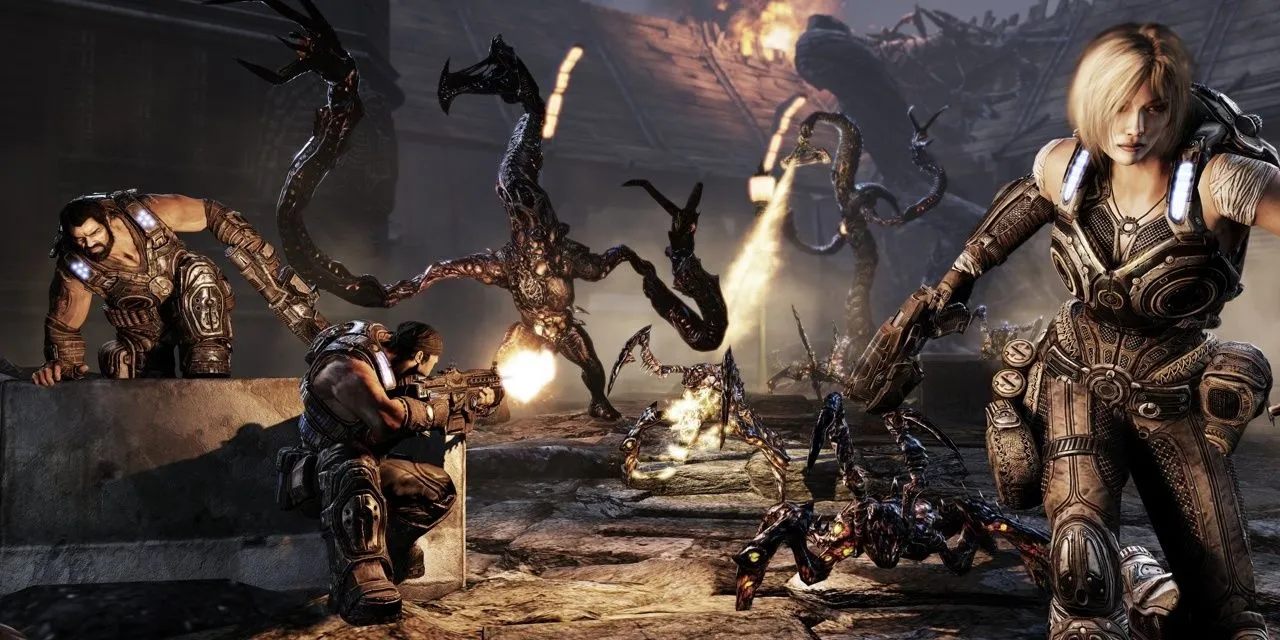 Tập thể nhân vật chính trong Gears of War 3, chuẩn bị cho trận chiến cuối cùng đầy cảm xúc