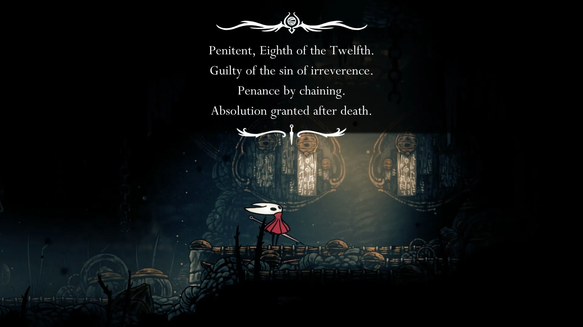 Thợ Dệt Thứ Tám đang đọc một mảnh lore trong Hollow Knight Silksong