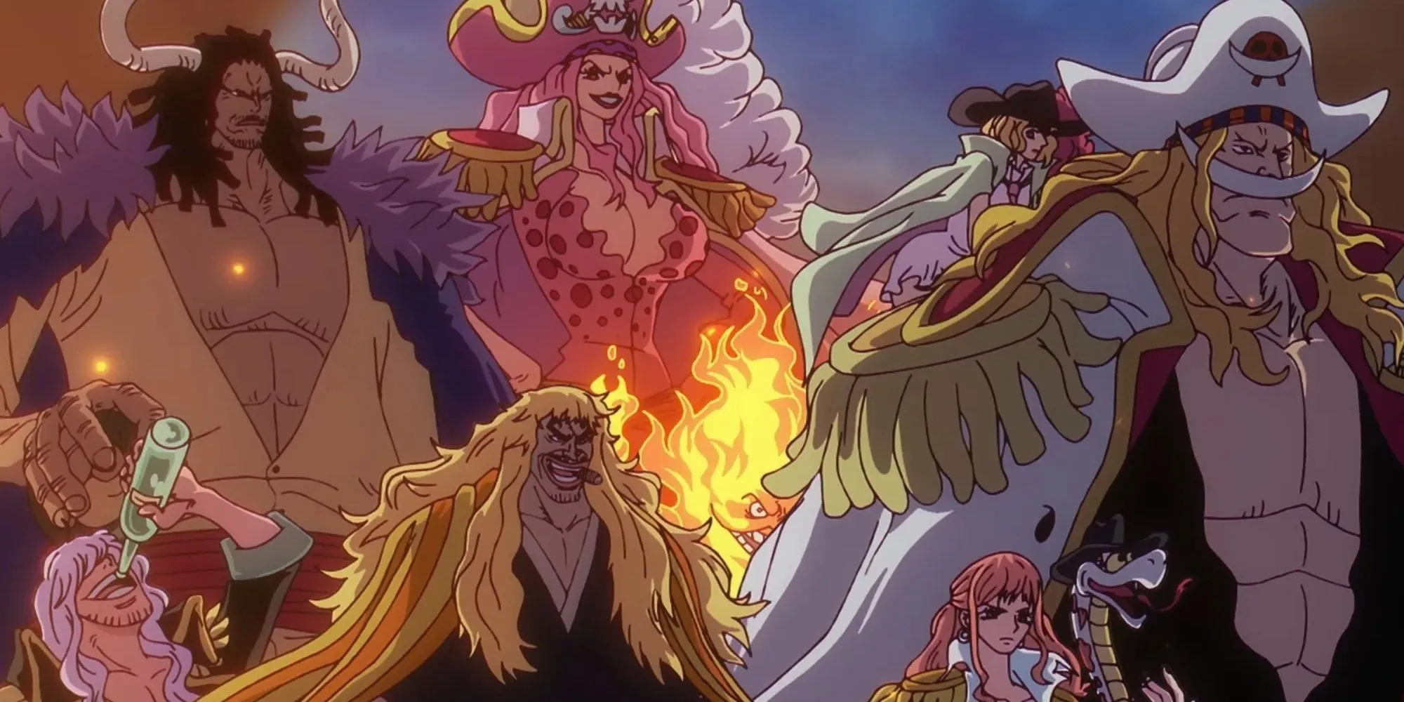 Thuyền trưởng Rocks D. Xebec và các thành viên tương lai của Rocks Pirates